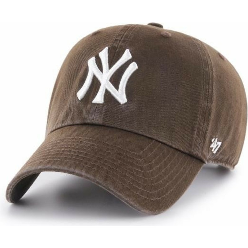 casquette-courbee-marron-sombre-new-york-yankees-mlb-clean-up-47-brand